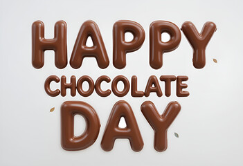 Aufkleber - Happy chocolate day text formed from chocolate candy on a white background with small leaf accents