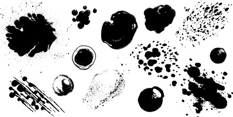 Aufkleber - Abstract collection of chaotic black ink splatters and droplets for creative design