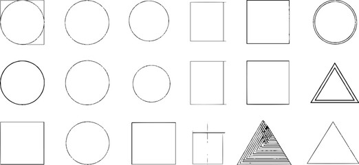 Aufkleber - Minimalist geometric shape collection featuring circles, squares, and triangles for modern design