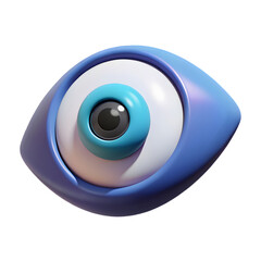Poster - Photo of a 3d model of a blue and turquoise eye, resembling a protective amulet, isolated on transparent background