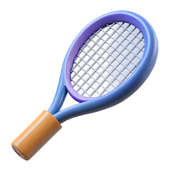 Poster - Photo of a cute cartoon tennis racket with a purple and blue design, isolated on transparent background