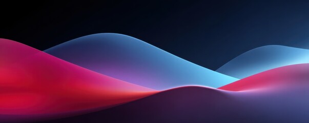 Poster - Abstract vibrant wave design in gradient blue and pink on dark background