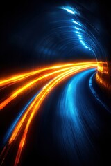Poster - Abstract light trails in vibrant blue and yellow hues over a cosmic background