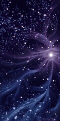 Poster - Abstract cosmic background with flowing purple waves and glowing white particles
