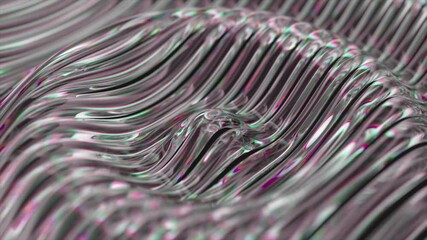 Poster - Metallic liquid surface waves slowly, creating mesmerizing patterns with iridescent reflections, ideal for abstract backgrounds and visual effects