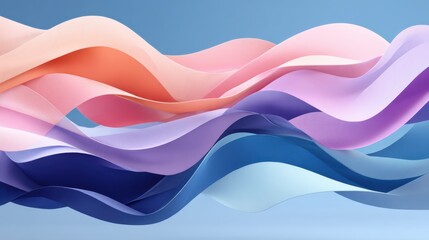 Poster - Abstract waves of colorful ribbons over a soft blue background