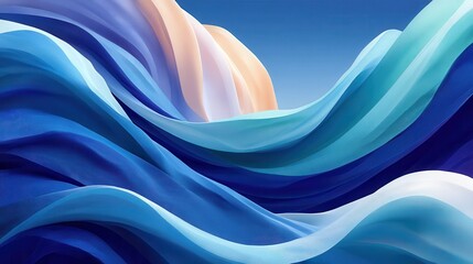 Poster - Abstract flowing forms with a gradient of blue and peach tones