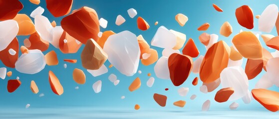 Poster - Abstract composition of white and orange polygonal shapes on a blue background