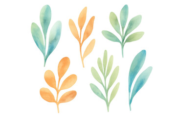 Poster - Set of colorful leaves painted with watercolor technique, isolated elements on transparent background, perfect for nature-themed designs