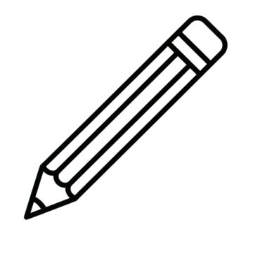 A simple black outline drawing of a pencil, rendered as a graphic element for designers, educators, and creative projects.