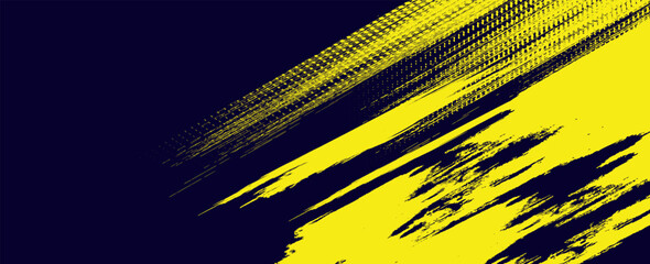 Poster - Dots halftone yellow and dark blue color pattern gradient grunge texture background. Dots pop art sport style  modern grunge