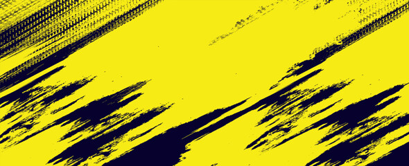 Poster - Dots halftone yellow and dark blue color pattern gradient grunge texture background. Dots pop art sport style  modern grunge