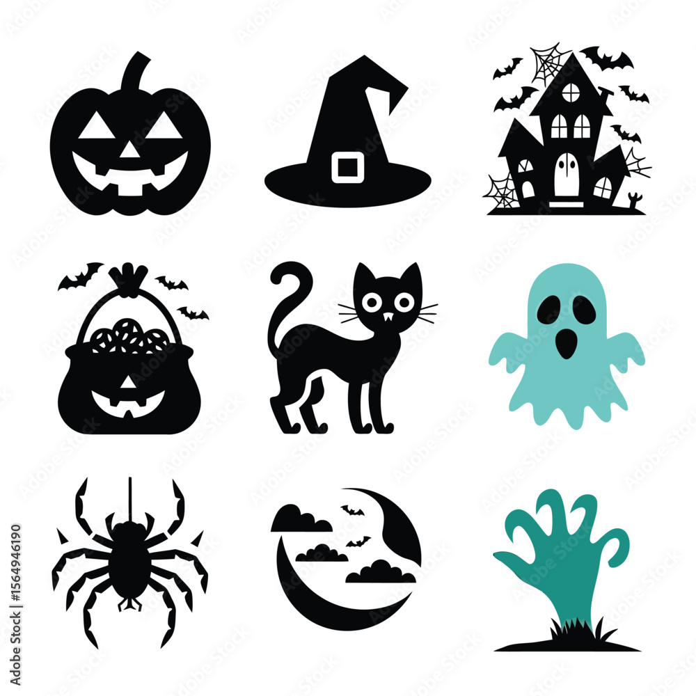 2d vector illustration Halloween t shirt icon design items ghost character Candles in carved pumpkin
