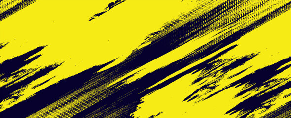 Poster - Dots halftone yellow and dark blue color pattern gradient grunge texture background. Dots pop art sport style  modern grunge