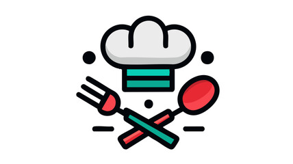 Poster - Chef hat with fork and spoon vector illustration for cooking and restaurant logo design template icon