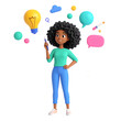 © Thanat - Creative Spark: A vibrant illustration of a woman, brimming with creative ideas and inspiration, surrounded by symbols of innovation and thought. This image captures the essence of brainstorming.