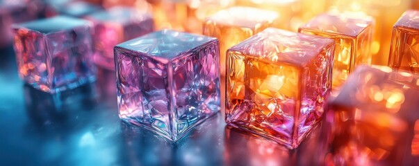 Aufkleber - Colorful crystal cubes on reflective surface in vibrant abstract lighting