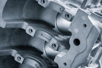 Aufkleber - car engine disassembled, auto service concept background blue tone.