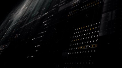 Poster - Futuristic digital screen matrix with encrypted data, hi-tech telemetry, and dynamic code patterns. Ideal for desktop displays, sci-fi UI, and cyber tech backgrounds