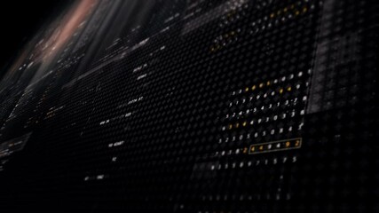 Poster - Futuristic digital screen matrix with encrypted data, hi-tech telemetry, and dynamic code patterns. Ideal for desktop displays, sci-fi UI, and cyber tech backgrounds