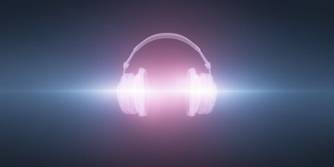 Aufkleber - Futuristic digital illustration of glowing headphones with vibrant light effects, set against a dark background, symbolizing music, sound, and modern technology in a creative design