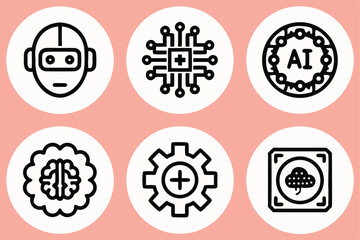 Poster - Set of six icons representing artificial intelligence and technology concepts
