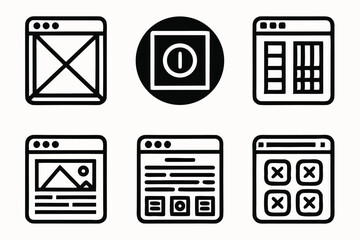 Fototapete - Collection of six modern flat design icons representing web page layouts and user interface elements