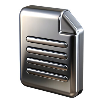 Shiny metallic document icon with four horizontal lines isolated on transparent background