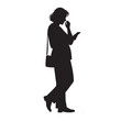 © Vector AI World - Black Silhouette Vector of Woman Talking on Mobile Phone While Standing in Casual Communication Scene on White Background Full Ultra HD