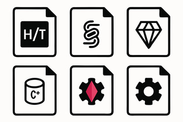Fototapete - Collection of icons representing different file types and concepts in a grid layout