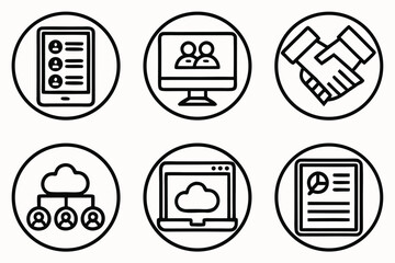 Poster - Set of six modern business and technology icons in black and white circles