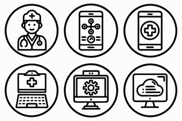 Poster - Set of medical technology and healthcare icons in a circular frame