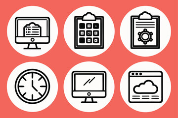 Fototapete - Collection of six simple line art icons representing business and technology concepts