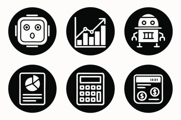 Poster - Set of six circular icons representing finance technology and artificial intelligence concepts