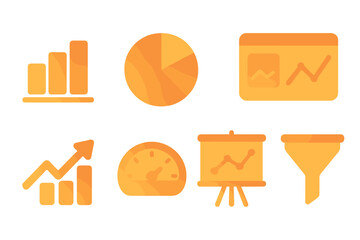 Poster - Business and analytics icons vector illustration in glowing neon style for presentation design