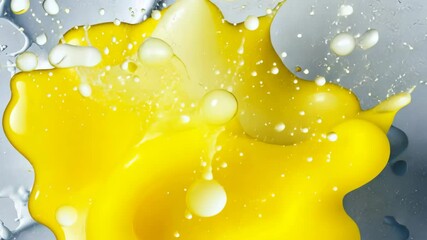 Poster - A vivid splash of yellow contrasts beautifully with a smooth, light surface as the substance bursts and creates dynamic patterns