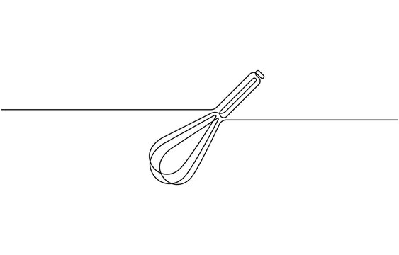 Balloon Whisk continuous one line drawing. Kitchen tools continuous one line illustration, Bakery symbol art drawing. Whisks design outline. Editable stroke. Vector illustration.