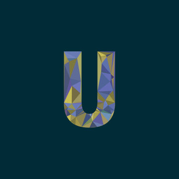 Alphabet U logo, 3d bold capital alphabet letter logo design, triangle, glass texture effect, jungle forest color