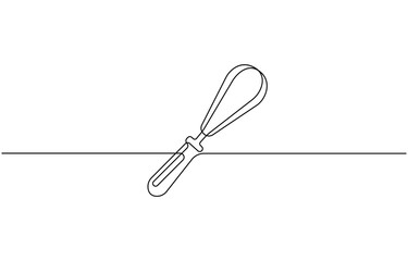 Poster - Balloon Whisk continuous one line drawing. Kitchen tools continuous one line illustration, Bakery symbol art drawing. Whisks design outline. Editable stroke. Vector illustration.