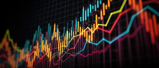 Poster - Colorful stock market graphs on monitor