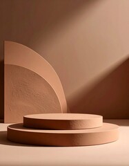 Aufkleber - Beige Minimalist Product Display Podium with Soft Lighting