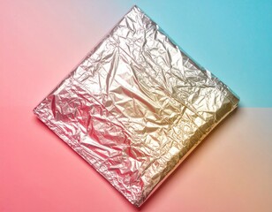 Poster - Crumpled Silver Foil on Pink and Blue Gradient Background