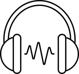 Poster - Clean outline icon of headphones with sound waves and audio symbol