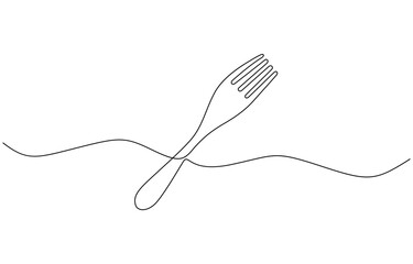 Poster - Knife, spoon and fork continuous one line drawing and isolated world food day outline, Continuous one line drawing of knife and fork outline art illustration isolated on white background