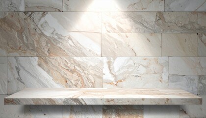 Aufkleber - Empty Marble Shelf Against a Beige Stone Wall