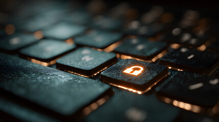 Poster - Cybersecurity: Digital Lock on Illuminated Keyboard