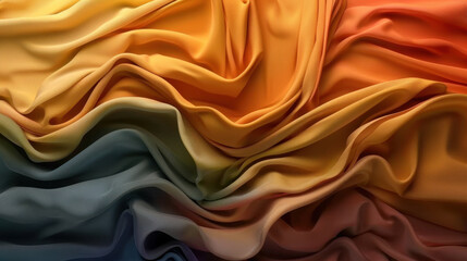 Poster - Soft, flowing fabric in pastel rainbow shades creates vibrant and dynamic visual. smooth texture and rich colors evoke sense of warmth and creativity, perfect for various design projects
