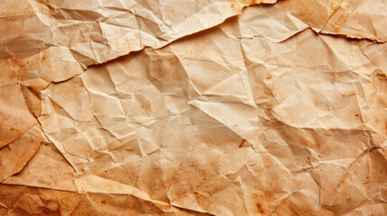 Poster - Crumpled paper texture with warm tones and soft focus lighting, creating vintage feel and inviting creativity. Perfect for backgrounds or artistic projects