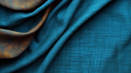 Poster - Soft fabric texture with vibrant teal color and subtle orange highlights, creating warm and inviting atmosphere. gentle folds and drapes add depth and elegance to composition