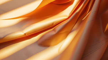  - Soft orange fabric draped elegantly, illuminated by warm sunlight, creating bright and inviting atmosphere. gentle folds and textures add depth and warmth to scene